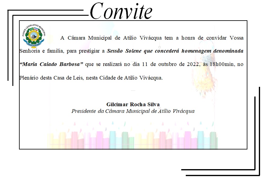NOTÍCIA: SESSÃO SOLENE QUE CONCEDERÁ HOMENAGEM DENOMINADA 
