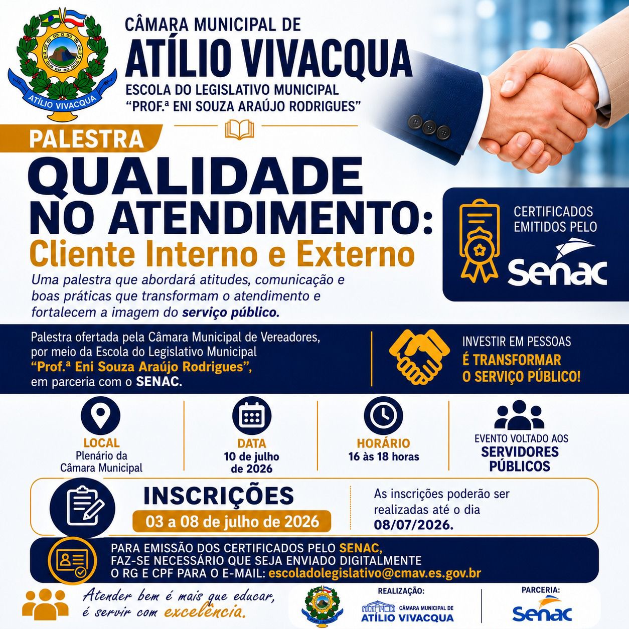 NOTÍCIA: Câmara Municipal promove palestra sobre qualidade no atendimento para servidores públicos