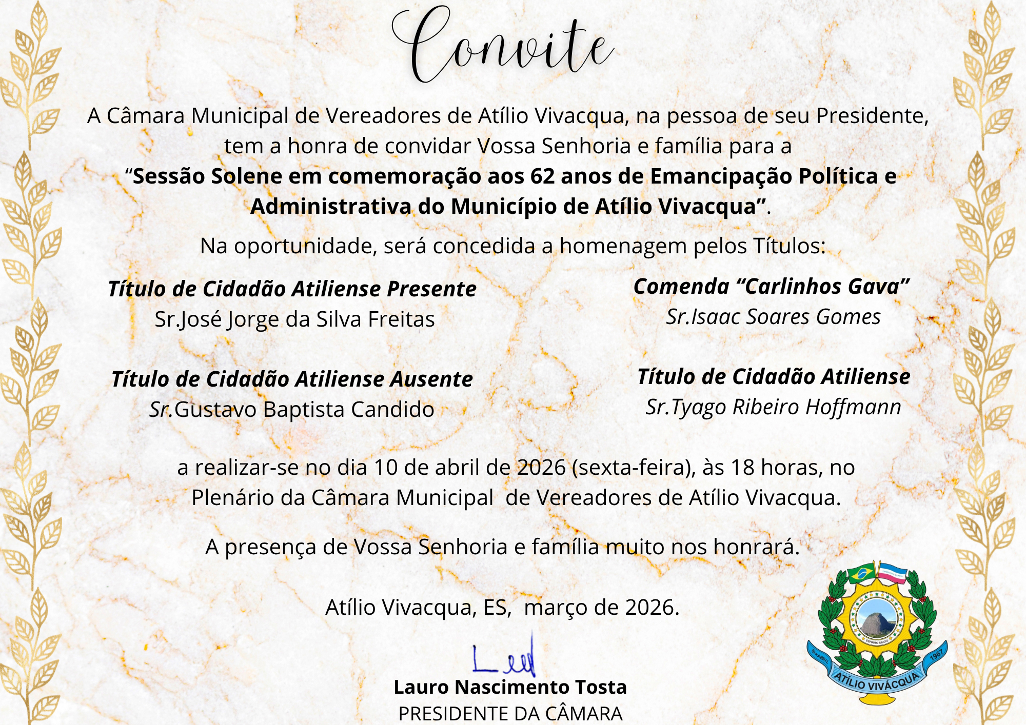 NOTÍCIA: SESSÃO SOLENE EM COMEMORAÇÃO AOS 62 ANOS DE...